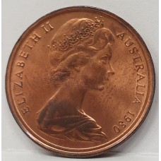 AUSTRALIA 1980 . TWO 2 CENTS COIN . ERROR . OFF CENTRE